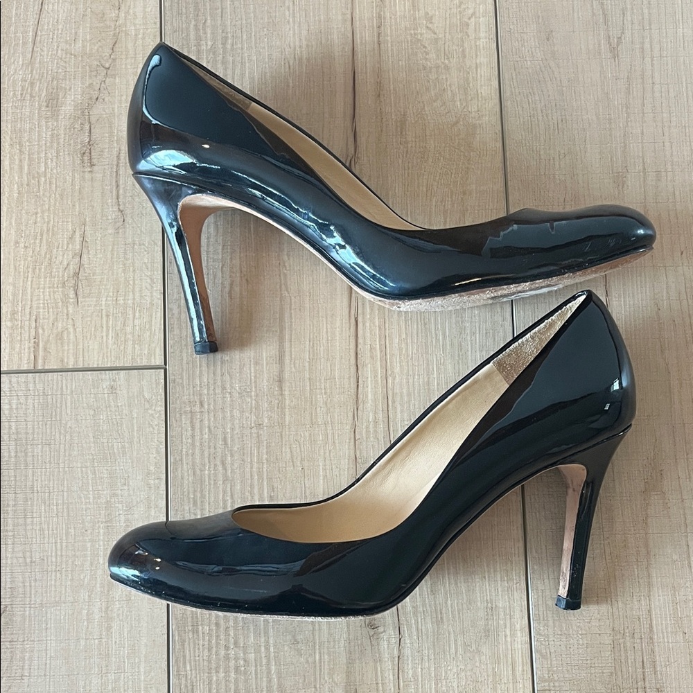 Ann Taylor Black Patent Round-Toe Pumps - Picture 3 of 5